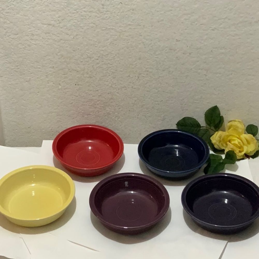5 Fiesta Homer Laughlin 7" Coupe Cereal Bowls Cobalt Blue Yellow purple G10